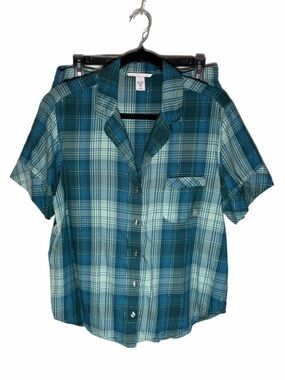 Victoria Secret Pajama Set Teal & Green Plaid Pattern Size Medium